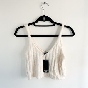 Nasty Gal Cream Fuzzy Crop Top